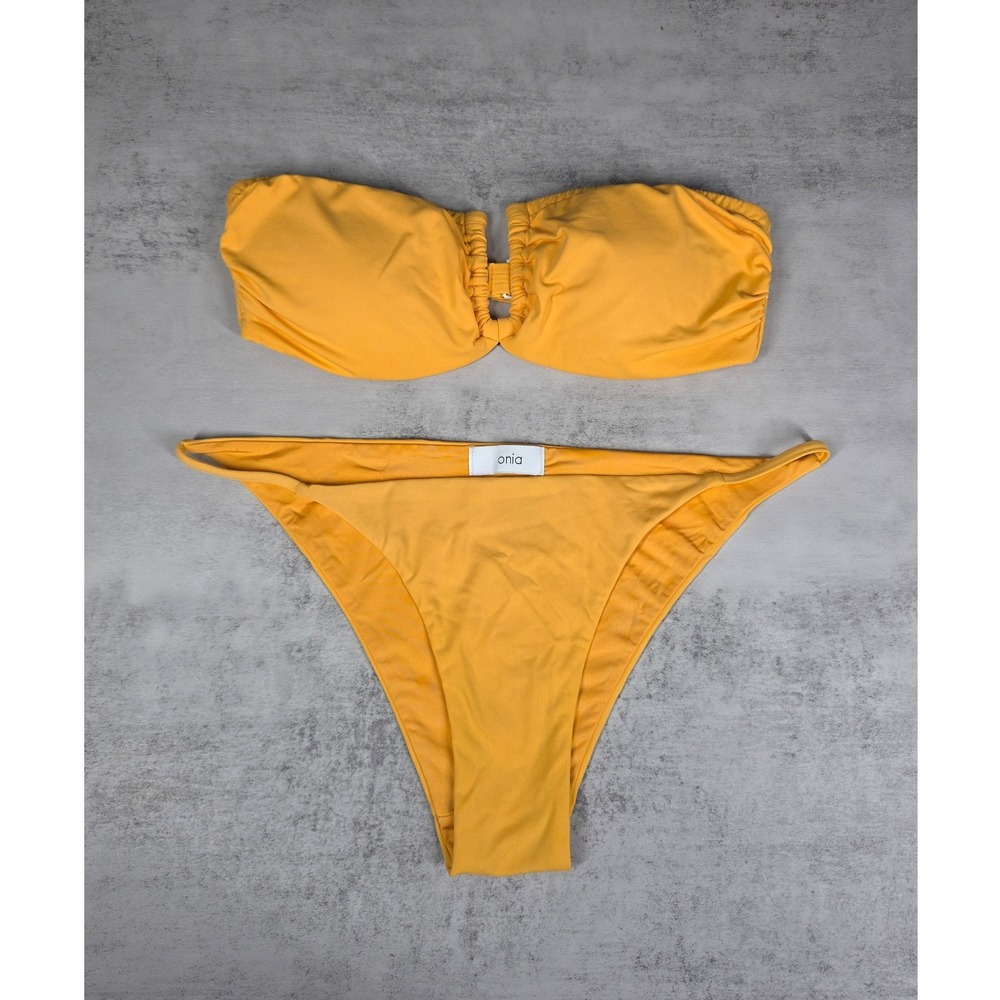 Onia Womens Bandeau Bikini Set Orange Strapless Ruched High Leg Size XS